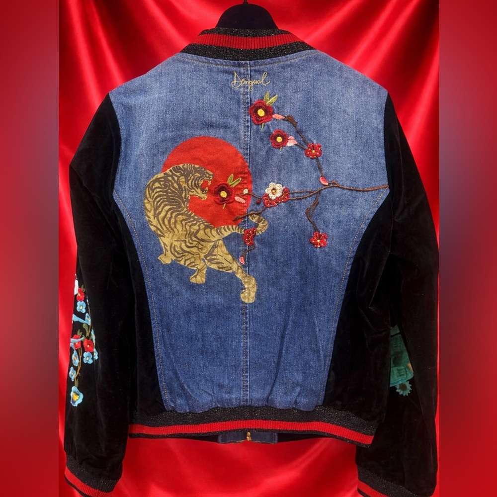 NEW📍Desigual Tottori Embroidered Bomber Jacket velvet & Denim 40 medium